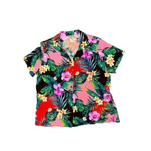 Tropical Floral Short Sleeve Button Up Shirt Hawaiian Reserve Aloha Sz L